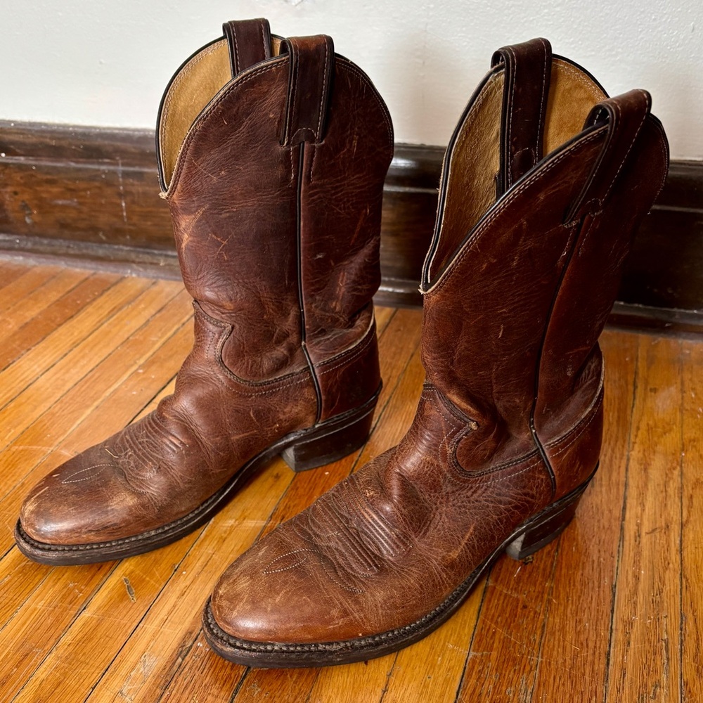 Vtg Justin cowboy cowgirl brown boots 7D 3405